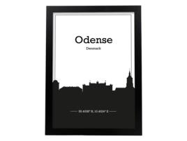 Pôster De Mapa Odense - Dinamarca. Perde Com O Horizonte Das Cidades No Norte Da Europa Com Sombra Negra. Sem Quadro