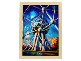 NACNIC Poster Atomium No Estilo De Tinta A Óleo Ilustrações De Monumentos E Cidades Em Estilo Fotográfico Em Cores A4 Wood Marcos