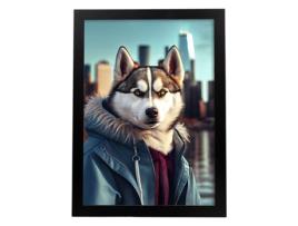 NACNIC Husky Husky Plate Humile Em Estilo De Fotografia Em Cores Ilustrações Engraçadas Realistas De Animais Com Roupas Humanas A4 Quadro Preto