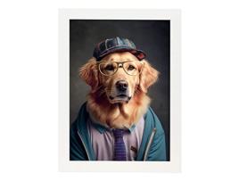 NACNIC Golden Retriever Plate Curioso Em Estilo Fotográfico De Cores Ilustrações Engraçadas Realistas De Animais Com Roupas Humanas A3 Marco Blanco