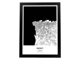 Pôster De Mapa De Beirute - Libano. Lesas De Cidades De Ã Fica Com Mares E Rios De Preto. Sem Quadro