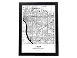 Pôster De Mapa De Tulsa - Eua. Perda De Cidades Nos Estados Unidos Com Mares E Rios Em Preto. Sem Quadro