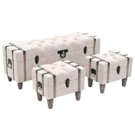 Conjunto Bancos  arrumação madeira e aço 112x37x45cm (3 peças)