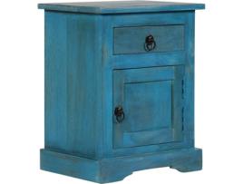 Mesa de Cabeceira ART PLANET Madeira de Mangueira Maciça Azul (40x30x50 cm)