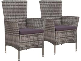 Conjunto 2 Cadeiras de Jardim VIDAXL com Almofadões (Vime PE - Cinzento)
