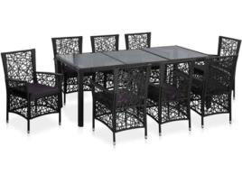 Conjunto de Jantar Preto VIDAXL vime PE (9 peças)