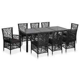 9 pcs conjunto de jantar para exterior vime PE preto