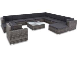 Conjunto de Sofás de Exterior VIDAXL almofadões vime PE cinzento (12 peças)