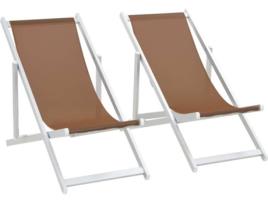 Conjunto 2 Cadeiras de Praia Dobráveis VIDAXL Alumínio e Textilene Castanho