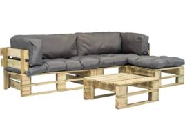 Sofá de paletes jardim VIDAXL almofadões cinzentos madeira (4 peças)