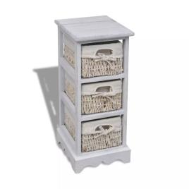Prateleiras de arrumação em madeira com 3 cestos, branco