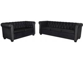 Conjunto de Sofás VIDAXL Chesterfield 2 + 3 lugares couro artific. preto
