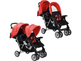 Carrinho de Bebé Individual  Dobrável Vermelho e Preto