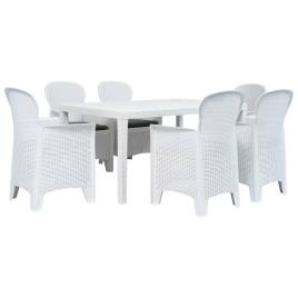 Conjunto de Jantar Exterior  plástico branco aspeto de vime (7 peças)