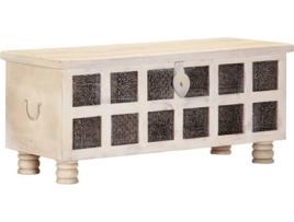 Caixa de arrumação  Madeira de acácia maciça branco (110x40x45 cm)