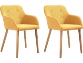 Conjunto 2 Cadeiras de Refeição  248933 Tecido Amarelo e Carvalho Maciço