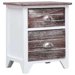  - Mesa de Cabeceira  Madeira Paulownia Castanha/Branca (38x28x45cm)