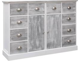 Aparador  10 gavetas Madeira Cinzento e Branco (113x30x79 cm)