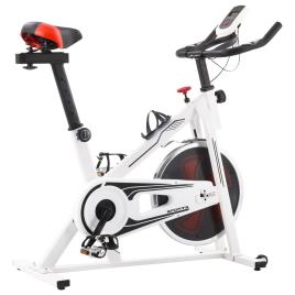 Bicicleta de spinning c/ sensores de pulso branco e vermelho