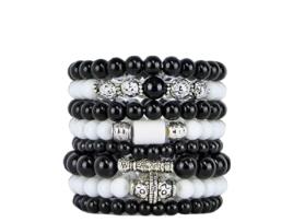 Conjunto de 8 Pulseiras BOHEMIAN (Vidro, madeira e liga - Preto - Ajustável)