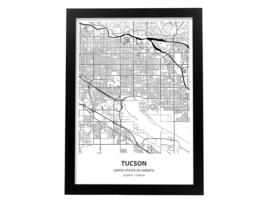 Pôster De Mapa De Tucson - Eua. Perda De Cidades Nos Estados Unidos Com Mares E Rios Em Preto. Sem Quadro