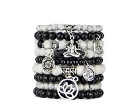Conjunto de 9 Pulseiras BOHEMIAN Yoga Bohemian (Vidro, madeira e liga - Preto - Ajustável)
