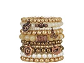 Conjunto de 10 Pulseiras BOHEMIAN Goldie (Vidro, madeira e liga - Multicor - Ajustável)