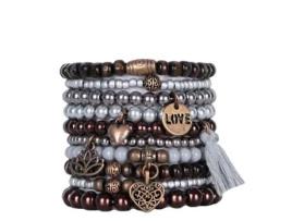 Conjunto de 10 Pulseiras BOHEMIAN Love Bohemian (Vidro, madeira e liga - Multicor - Ajustável)