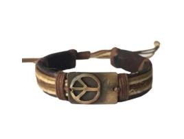 Pulseira ANJU Símbolo Paz (Couro - Castanho - Ajustável)