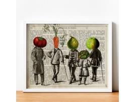 Pôster De Vegetais Humanos. Lémina Familia Feliz. Humanos Com Cabeças De Vegetais.