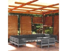 Conjunto de Relax com 12 Peças com Almofadas (63,5 x 63,5 x 62,5 - Madeira - Cinzento)