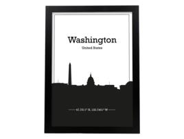 Washington - Pôster De Mapa Dos Eua. Lhesas Com Cidades Do Horizonte Nos Estados Unidos, Canadá, México, Com Sombra Negra. Sem Quadro