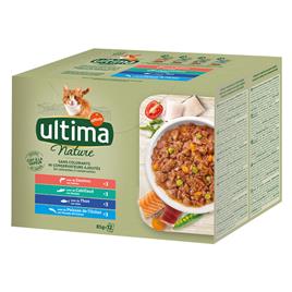 Ultima Nature comida húmida para gatos - 48 x 85 g - Salmão, atum, peixe de mar, bacalhau