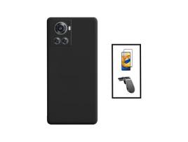 Kit Película de Vidro Temperado Gorilasglass + Capa Proteção Traseira Silicone + Suporte de Carro Magnético L para Oneplus 10R 150W GIFT4ME Preto
