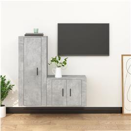 vidaXL 2 pcs conjunto móveis de TV derivados de madeira cinza cimento