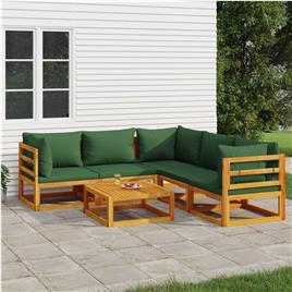 vidaXL 6 pcs conj. lounge jardim madeira c/almofadões verdes