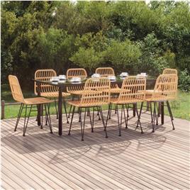 vidaXL 9 pcs conjunto de jantar para jardim vime PE