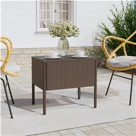 vidaXL Mesa de apoio 53x37x48 cm vime PE e vidro temperado castanho