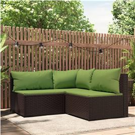 vidaXL 3 pcs conjunto lounge jardim c/ almofadões vime PE castanho