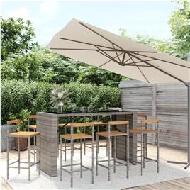 vidaXL 9 pcs conjunto de bar p/ jardim vime PE/acácia maciça cinzento