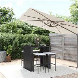 vidaXL 5 pcs conjunto de bar p/ jardim c/ almofadões vime PE preto