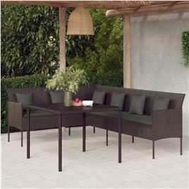 vidaXL 2 pcs conjunto de jantar p/ jardim c/ almofadões vime PE preto