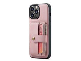 Capa TPU + PU JEEHOOD deslizamento anti-risco, anti-roubo com slots de cartão rosa para iPhone 13 Pro Max 6.7