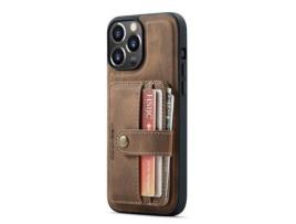 Capa TPU + PU JEEHOOD deslizamento anti-risco, anti-roubo com slots de cartão marrom para iPhone 13 Pro Max 6.7