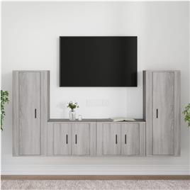 vidaXL Conjunto móveis de TV 4 pcs madeira processada sonoma cinza