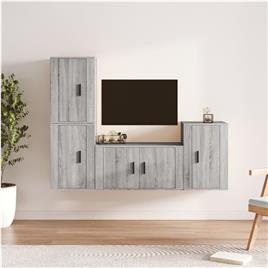 vidaXL Conjunto móveis de TV 4 pcs madeira processada sonoma cinza