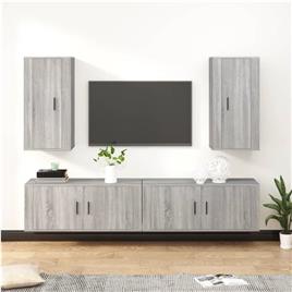 vidaXL Conjunto móveis de TV 4 pcs madeira processada sonoma cinza