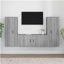 vidaXL Conjunto móveis de TV 3 pcs madeira processada sonoma cinza