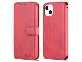 Capa PU + TPU AZNS fecho magnético, anti-queda, com suporte vermelho para iPhone 13 6.1