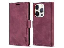 Capa PU + TPU N.BEKUS toque na pele, trava-quedas com suporte vinho tinto para iPhone 13 Pro Max 6.7